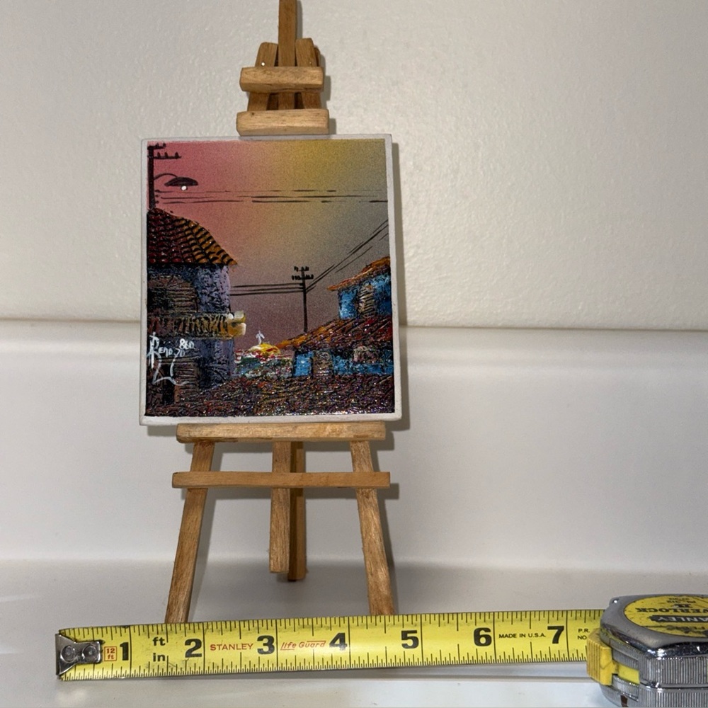 Miniature Home Art Canvas in Pink, Yellow, Blue